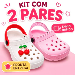 Kit 2 pares Babuche infantil Feminino com Aplique Cereja para menina , leve , macio, confortável.