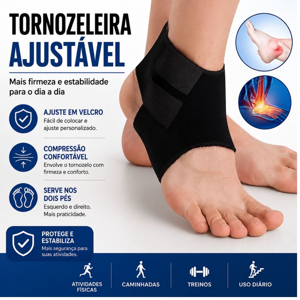 Kit Tornozeleira Estabilizadora Esportiva Compressão Ajustável Protetor Tornozelo