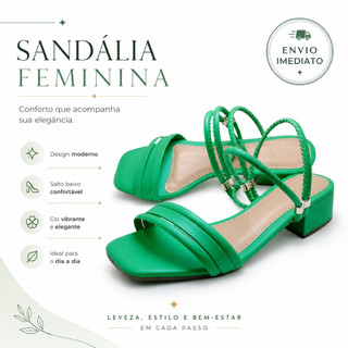 Sandalia Feminina Salto Baixo Conforto Cores Vibrante Dia A Dia Do 34 Ao 40 Envio Rapido