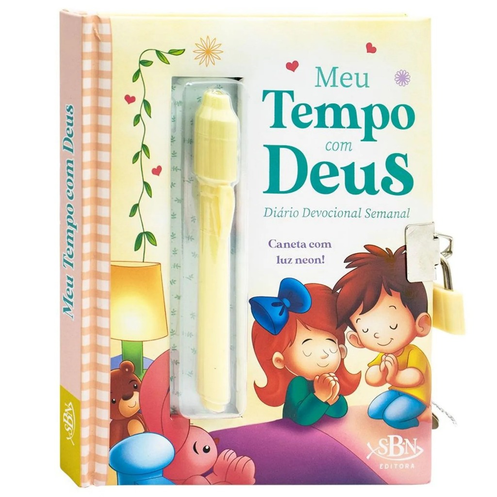 Meu Tempo com Deus Diário Devocional Infantil com Caneta Neon Cadeado e Chave