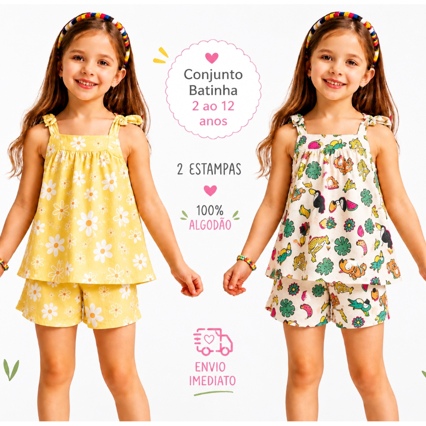 Conjunto Baby Infantil  Tecido Super Fresquinho Menina Casual Verão