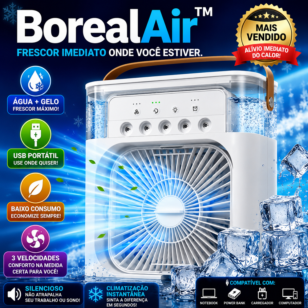 Mini Ar Condicionado Portátil USB 3 em 1 Climatizador Ventilador Umidificador Silencioso