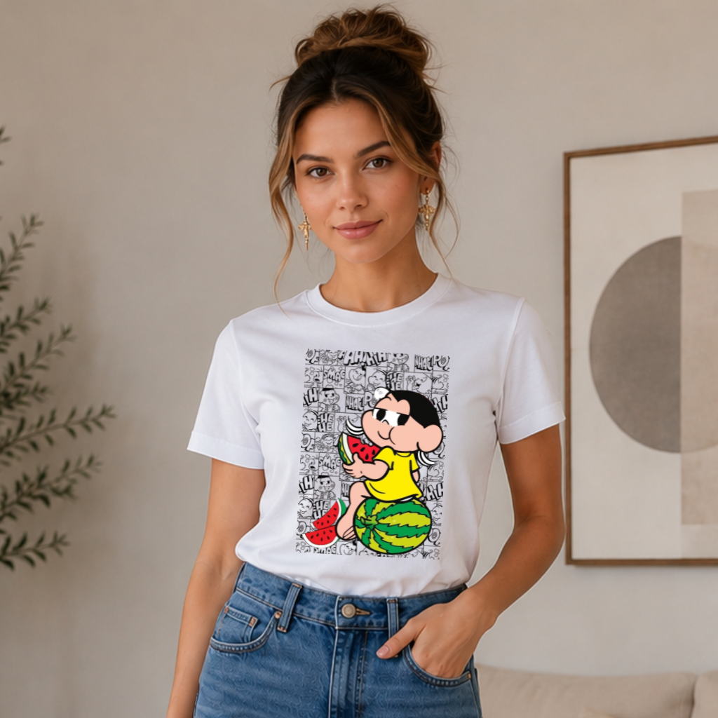 Camiseta blusa camisa t-shirt turma da mônica magali cebolinha cascão vários modelos roupa feminina