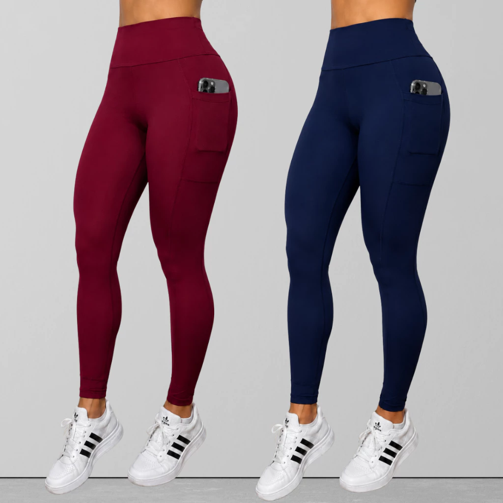 Kit 02 Calças Legging Feminino Suplex Premium Bolso Lateral Cós Alto Academia Fitness Crossfit — imagem 1