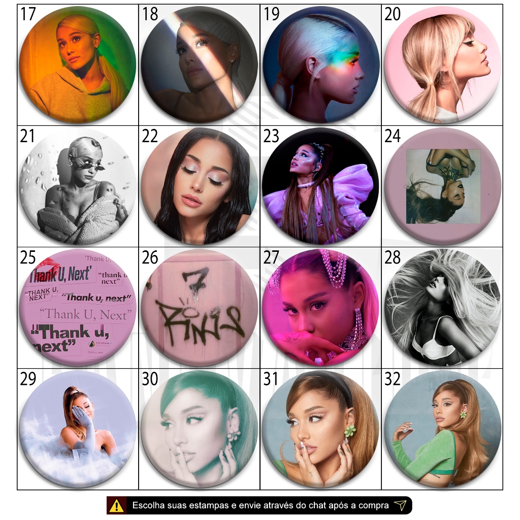 Kit Bottons Ariana Grande - Discografia | Metálicos | Holográficos Broche Bottom Boton — imagem 2 de 2