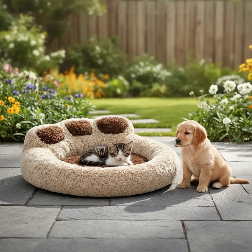 Caminha Pet Donut Super Macia Formato Pata Nuvem para Cachorros e Gatos com Fundo Antiderrapante