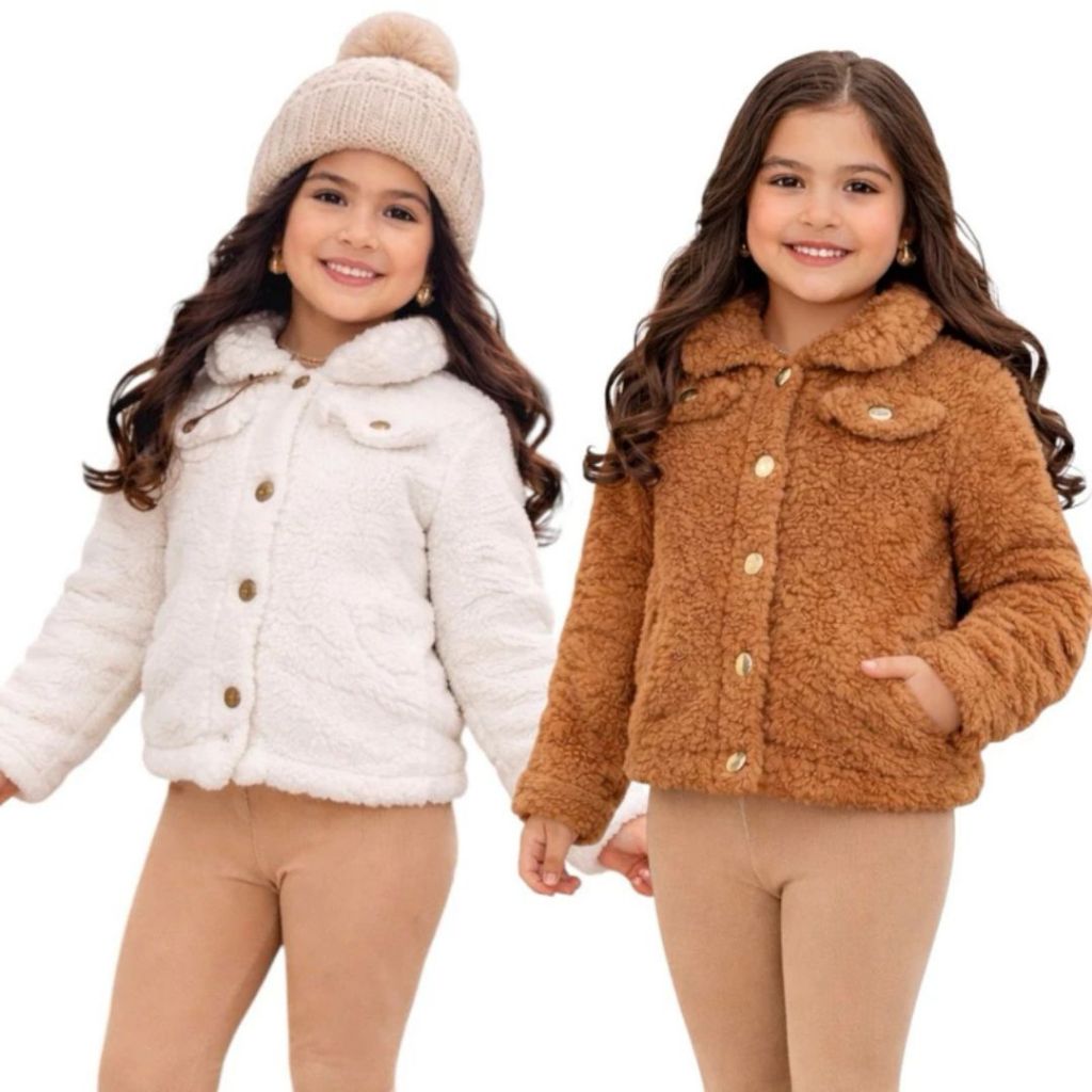 Casaco Teddy Sherpa Infantil Feminino Premium Jaqueta Peluciada Quentinha Inverno Menina 2 ao 12