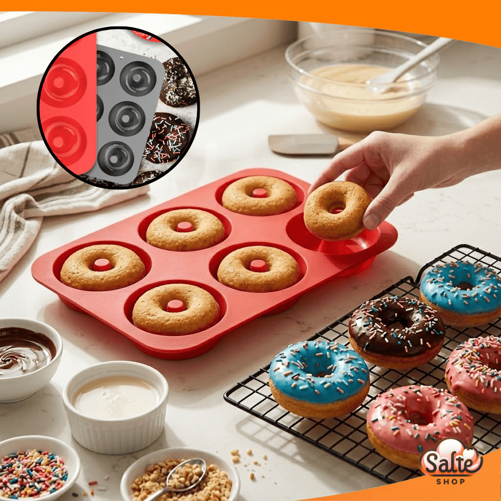 Molde Silicone Mini Donuts Rosquinhas Para Confeitaria Pudim Doce 6 Cavidades Culinária Multiuso