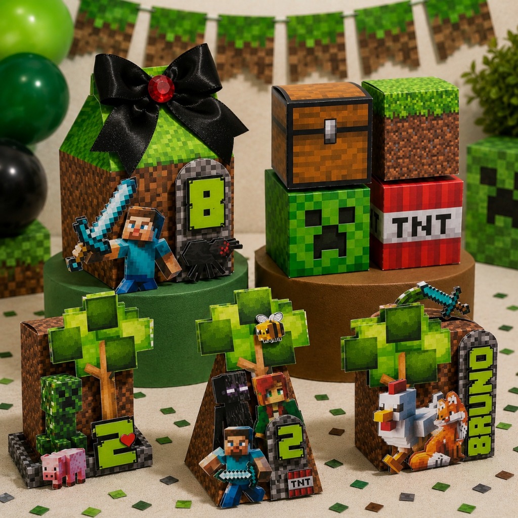 Kit festa tema Minecraft Caixinha Personalizada lembrancinha aniversário Minecraft
