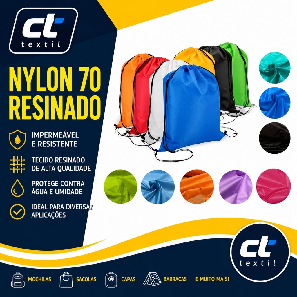 Nylon 70 Resinado(3 metros) Impermeável para Confecção e Forros