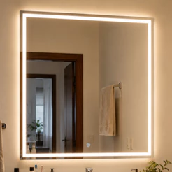 Espelho Quadrado Grande 90x90 Jateado com LED 3 Cores e Botão Touch Banheiro luxo de Parede Bivolt