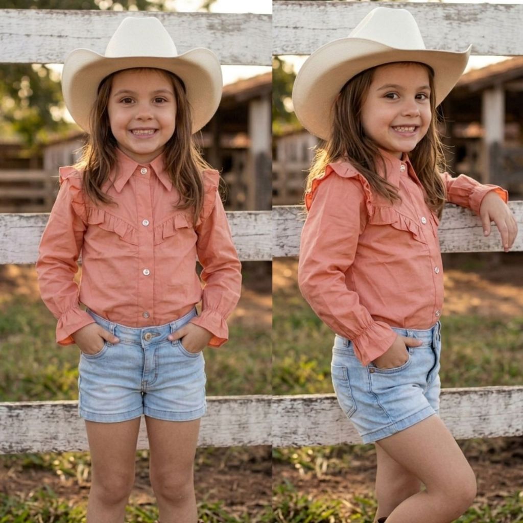 Camisa Infantil Menina Social Boaideira Rodeio Country 2 ao 10 Manga Comprida