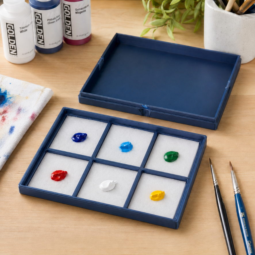 Paleta Úmida Para Pintura De Miniaturas Tintas Acrílicas Hobby Artesanato 3D Premium Com Divisórias
