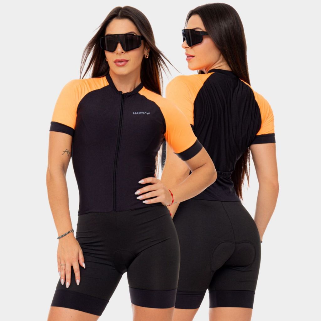 Macaquinho Ciclismo Feminino Macacão Manga Curta Forro Acolchoado Espuma Bike Pedal Pedalar