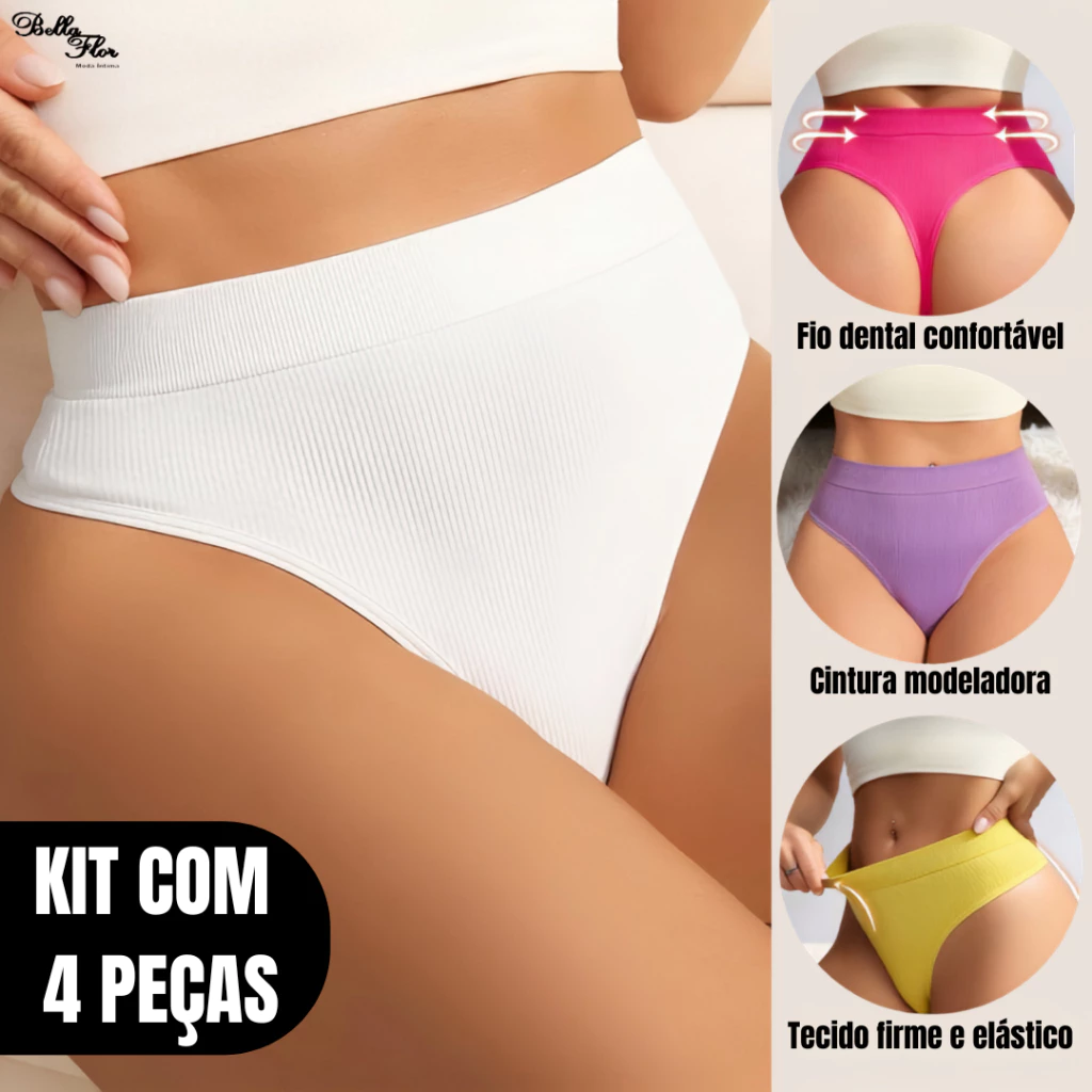 Kit 4 Calcinhas Caneladas Sem Costura Modeladora Não Marca Confortável Lingerie Feminina — imagem 1