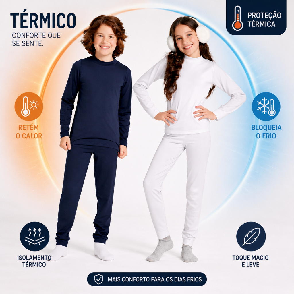 Conjunto Térmico Infantil Quentinho Menina e Menino Segunda Pele Inverno  01 a 12 anos