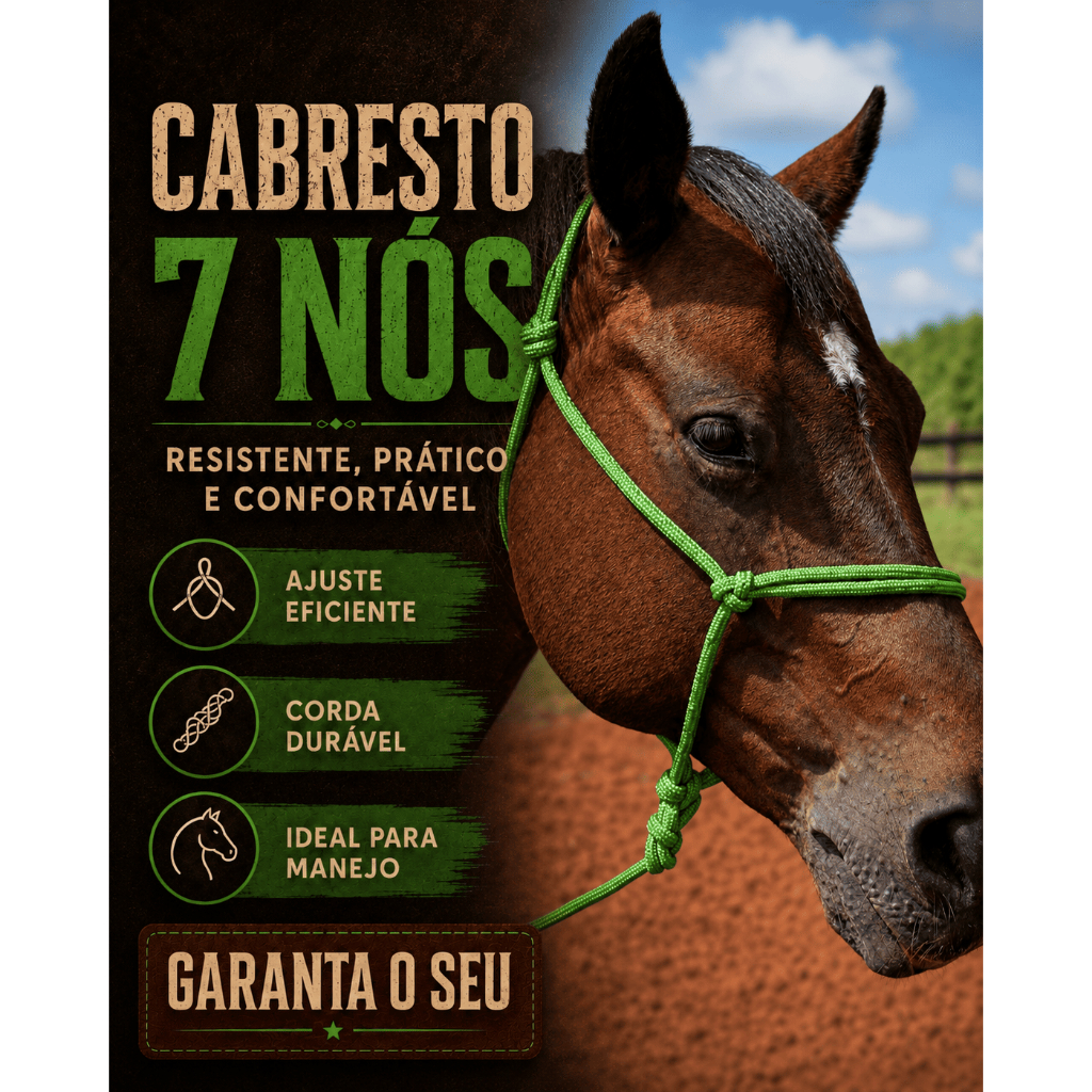Cabresto Básico para Cavalo 7 Nós 8mm Corda Reforçada Condução Segura e Confortável