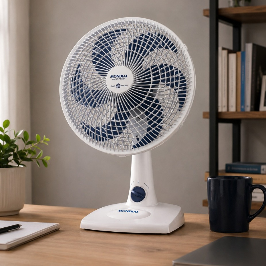 Ventilador Super Power Mondial Branco 127V 60W Oscilante 6 Pás 30cm Silencioso e Potente