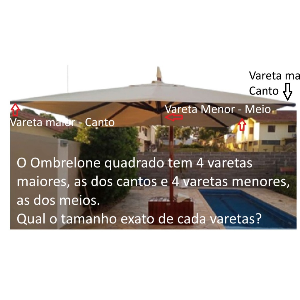 Refil - Reposição P/ Ombrelone de Madeira, Lateral Suspenso Quadrado 3,0 X 3,0 Mts - Compatível Com Modelos de Floreira
