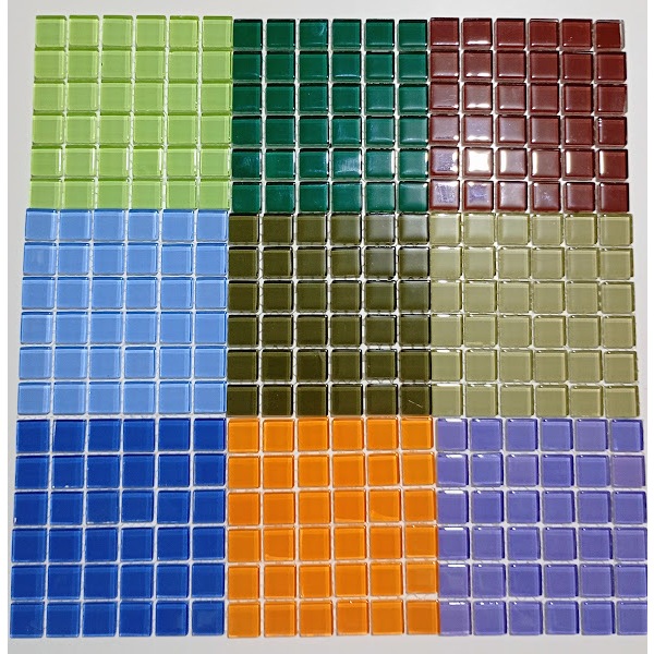 Kit 324 pastilhas vidro para mosaico tam:1,5cmx1,5cm Cristal 1 - 9 cores.