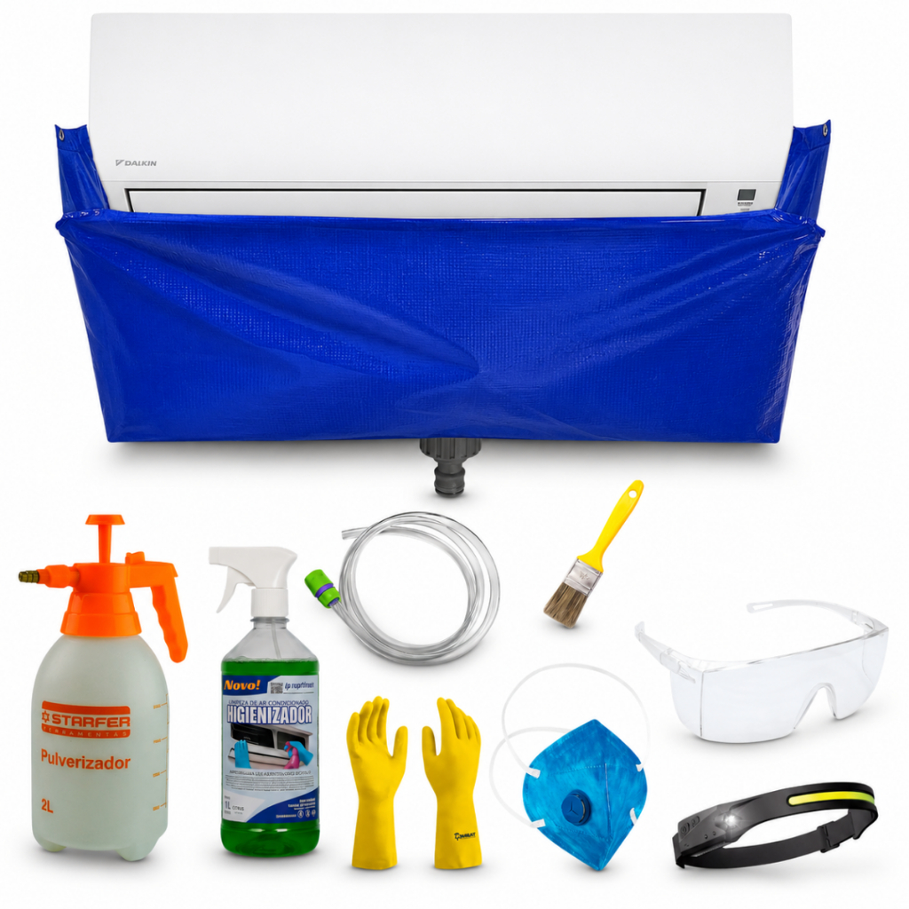 Kit De Limpeza Para Ar Condicionado Split + Saco Coletor 24k + Pulverizador 2L + Bactericida