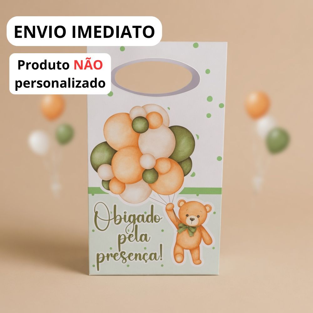 Sacolinha P Ursinho Verde/ Para Festa Infantil/ Lembrancinha para Chá de Bebê