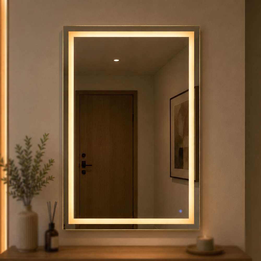 Espelho Camarim Retangular LED 120x70 Jateado 3 Cores Profissional Grande Luz Maquiagem Decorativo