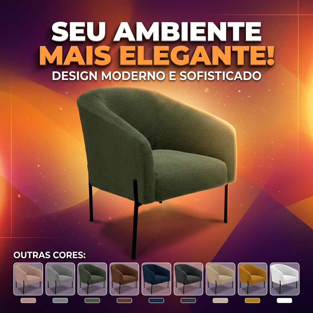 Poltrona sala Decorativa Bouclê Quarto Salão de Beleza Recepção Clínica Stella Leitura