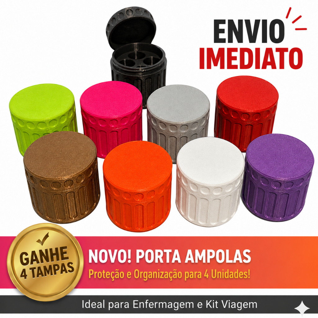 Estojo Protetor Case Porta Ampola Vacina 3ml a 5ml  - Organizador 4 Ampolas + 4 Tampas Cortesia