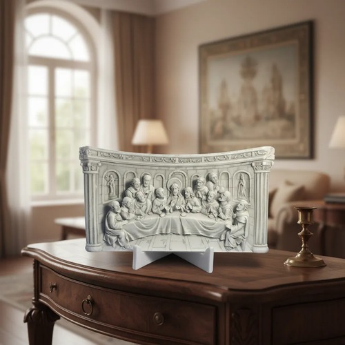Santa Ceia Mármore Para Parede Ou Mesa 22x15 Cm Alto Relevo Base Mármore
