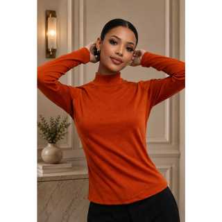 Blusa Feminina Canelada Blusa Manga Longa Blusa Gola Alta Feminina Blusa Feminina Outono e Iverno