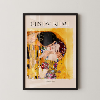 Quadro Decorativo Coleção Grandes Pintores Gustav Klimt - O Beijo Com Moldura