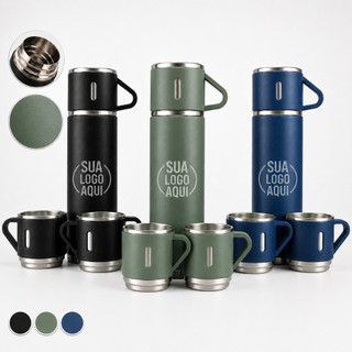 Garrafa Térmica Personalizada 500ML com 3 Xícaras Logo ou nome