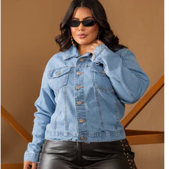 Jaqueta Jeans Plus Size Azul Clara