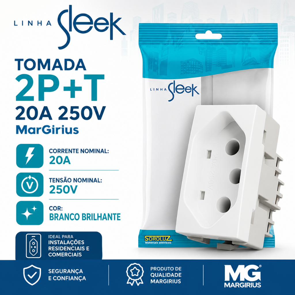 Tomada 20A Branca Sleek MarGirius Para Micro-Ondas Air Fryer Forno Elétrico