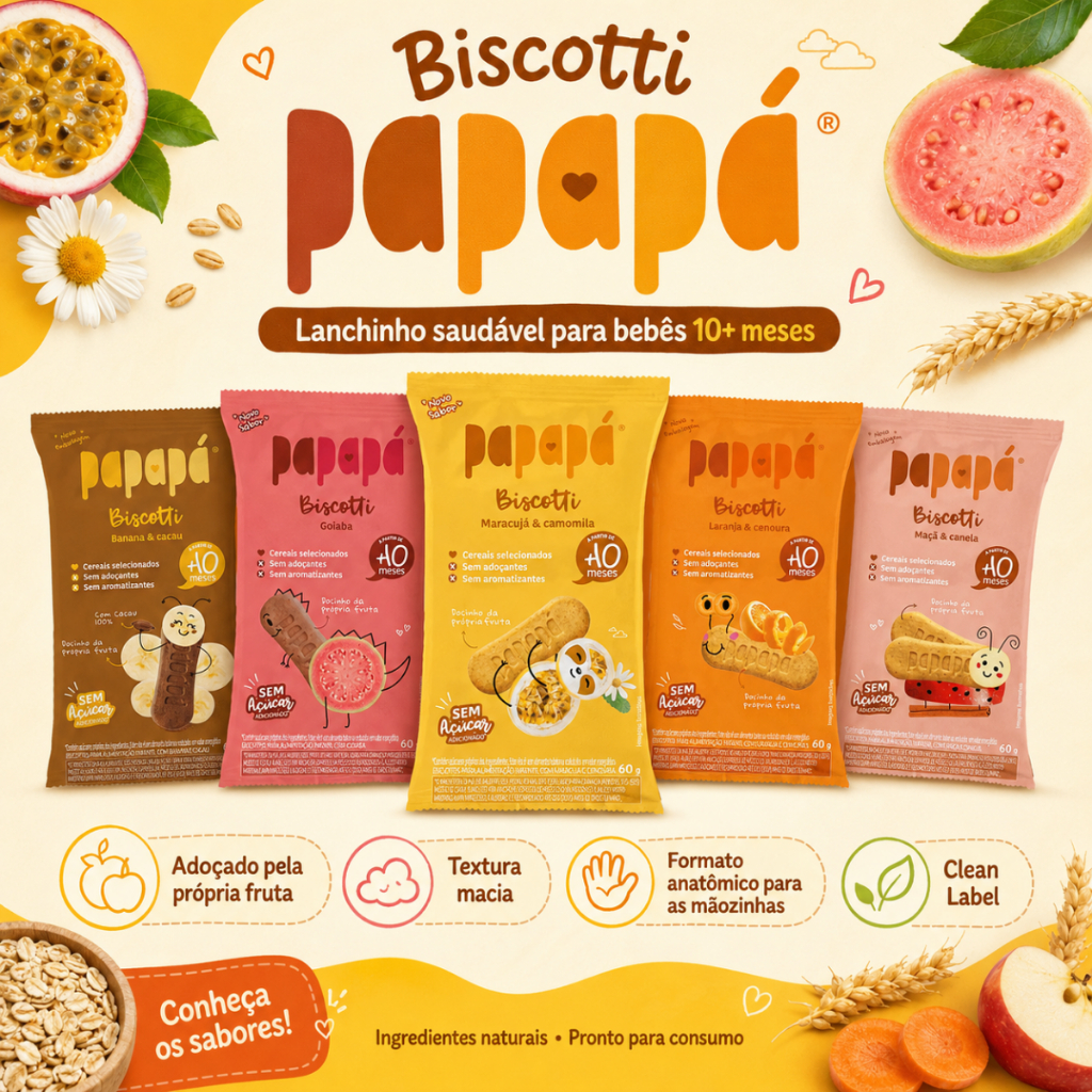Biscoito Infantil Clean Label Biscotti Papapá Zero açúcar 60g