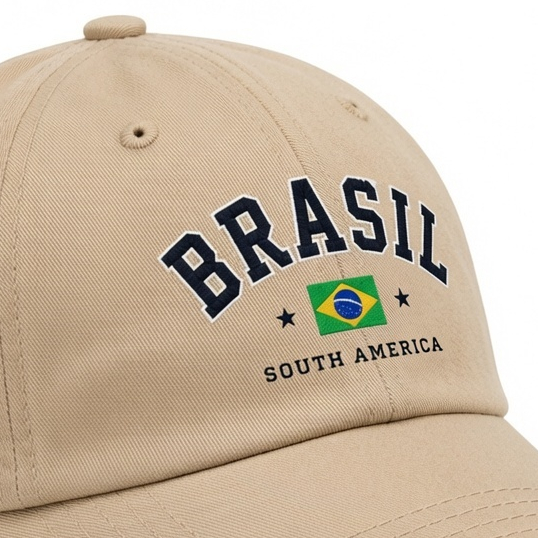 Bone Brasil Bege Aba Curva para copa Estampado Casual Regulável Unissex Estilo Esportivo Dia a Dia Promoção! — imagem 2 de 2