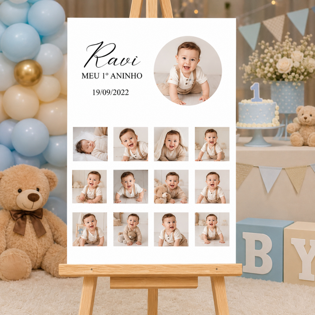 Quadro Personalizado Ensaio Bebe 12 meses Aniversario 1 Ano Quadro Mdf Para Aniversário