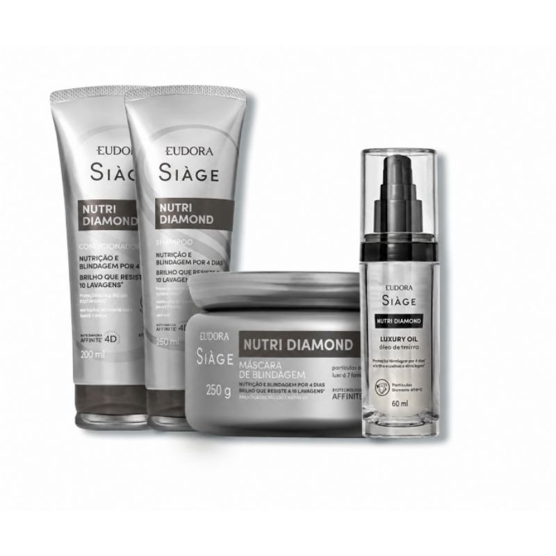 Tratamento Capilar Nutri Diamond Blindagem ( 4 itens) shampoo, condicionador,  máscara e óleo Luxury de Siàge  Eudora