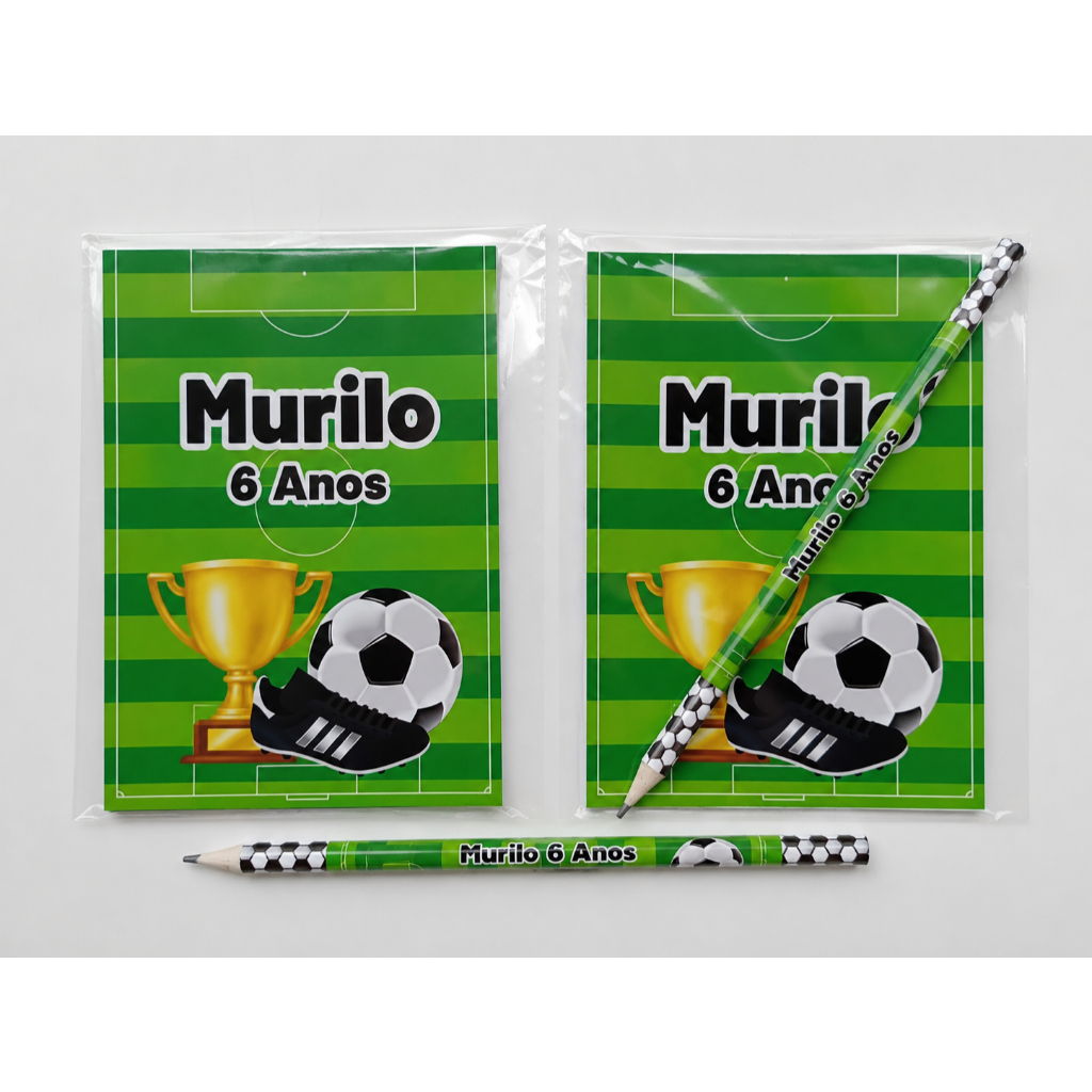 Kit Bloquinho com lápis FUTEBOL Personalizado - Lembrancinha FUTEBOL - Bloquinho FUTEBOL
