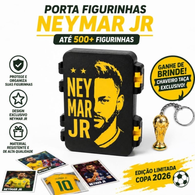 Caixa Porta Figurinhas Copa do Mundo 2026 Neymar – Organizador Premium 500+ Figurinhas