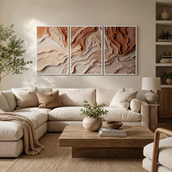Quadro Decorativo Tríptico Abstrato Geométrico com Moldura para Sala Quarto Escritório 50x75