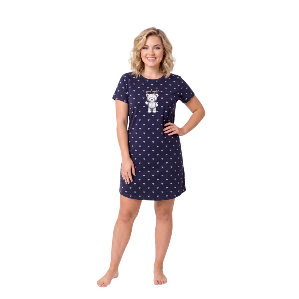 Camisola Feminina Camisão Estampado Plus Size Manga Curta Confortável Roupa de Dormir
