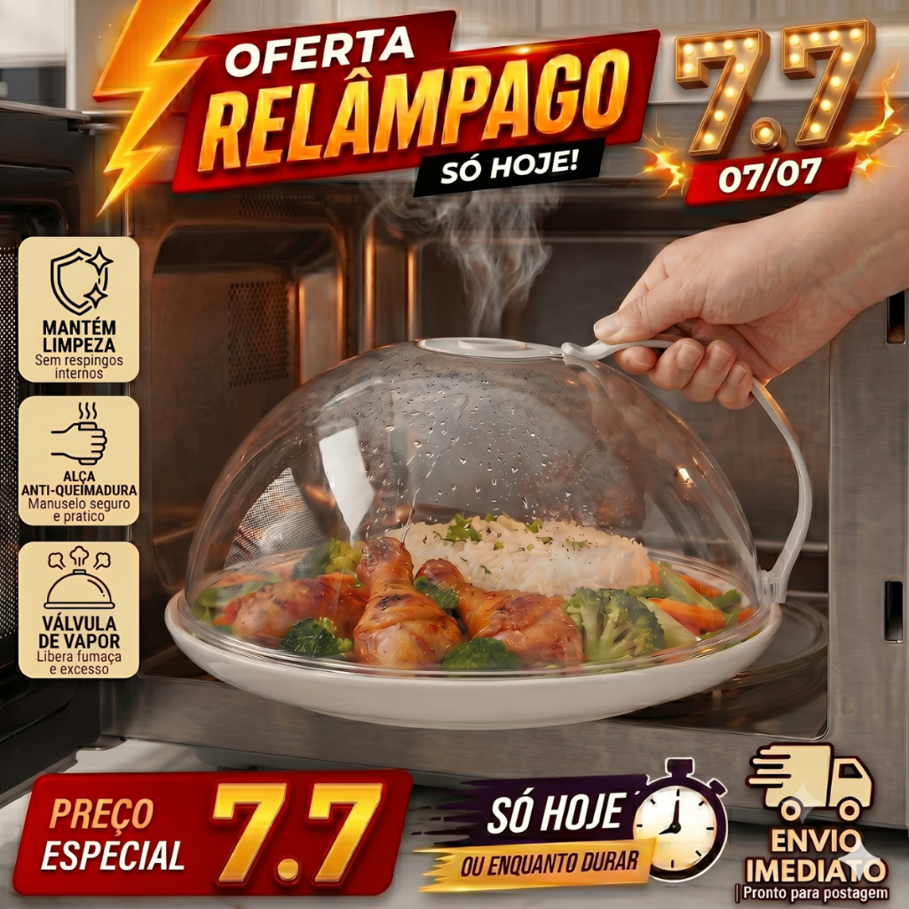 Tampa de Microondas 25cm com Válvula – Anti Respingo | Protege Alimentos e Mantém Seu Micro-ondas Limpo Alça Protetora.
