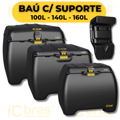 Baú Para Moto ICBRAS Com Suporte Delivery Carga 100L 140L 160L Reforçado Universal ICBRAS