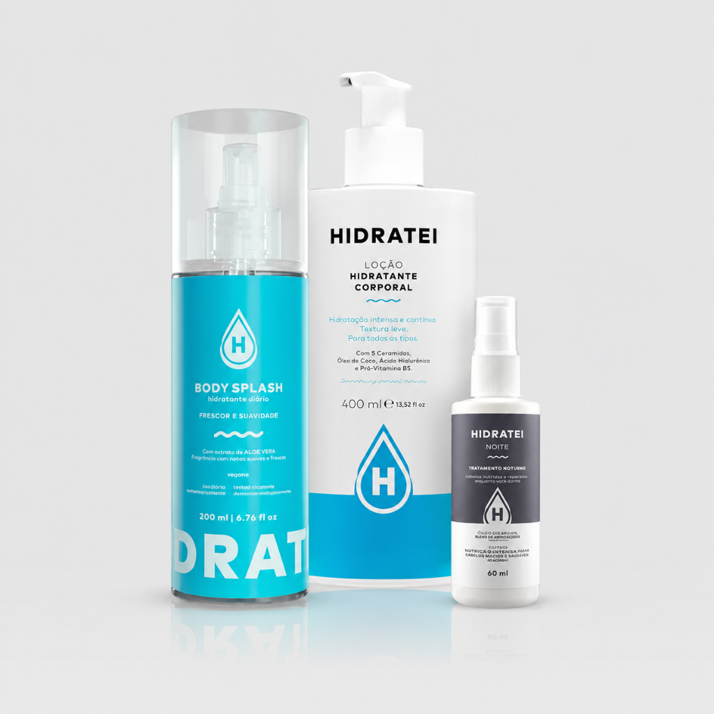 Kit Hidratei: Loção Hidratante 200ml + Body Splash 200ml + Spray Noite 60ml Travel Size