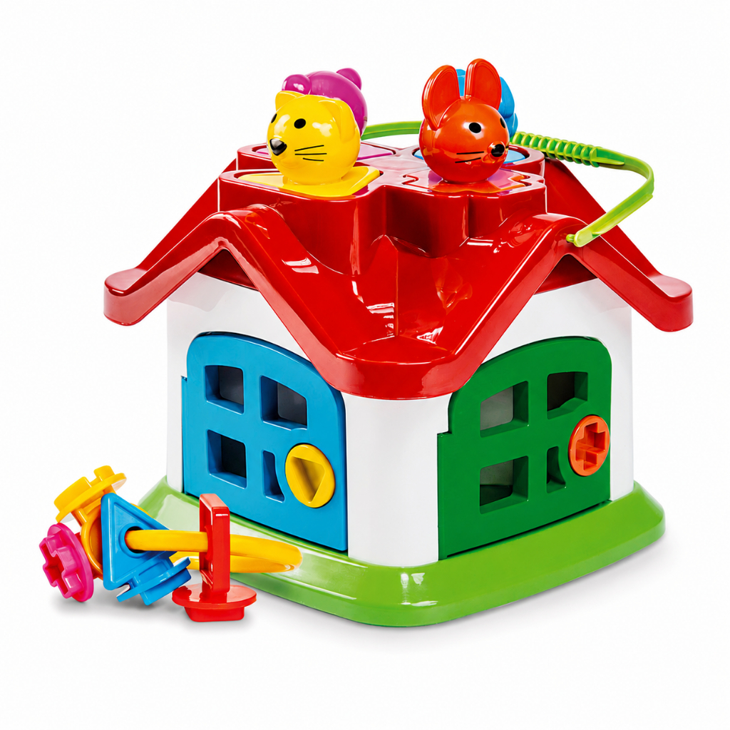 Brinquedo Casinha Didatica Infantil com Chaves e Formas Geometricas Educativo Kids