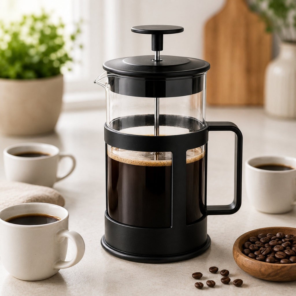 Cafeteira Prensa Francesa 1 Litro Vidro e Inox para Café, Chá e Leite Cremoso Manual Capuccino