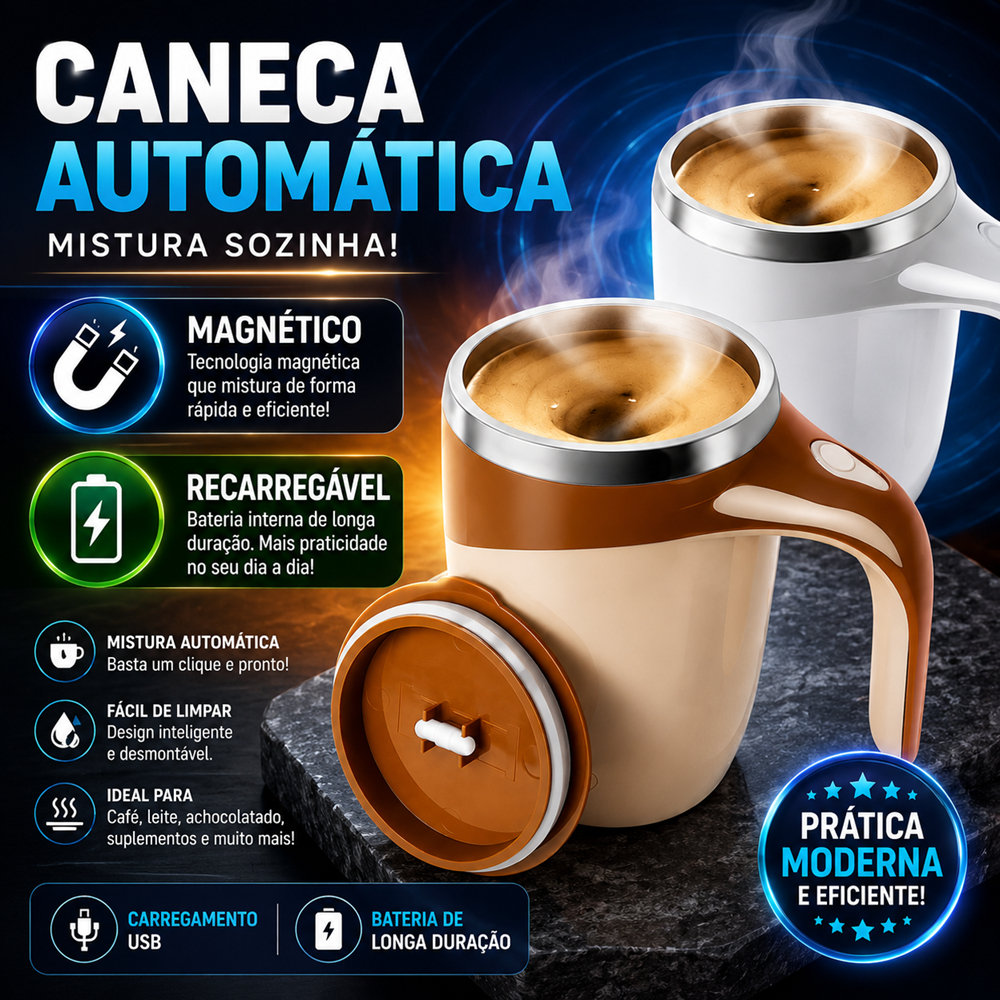 Caneca Térmica Magnética Copo Misturador  380ml Mixer Café Shake Suco Elétrica Recarregável ZQL-032