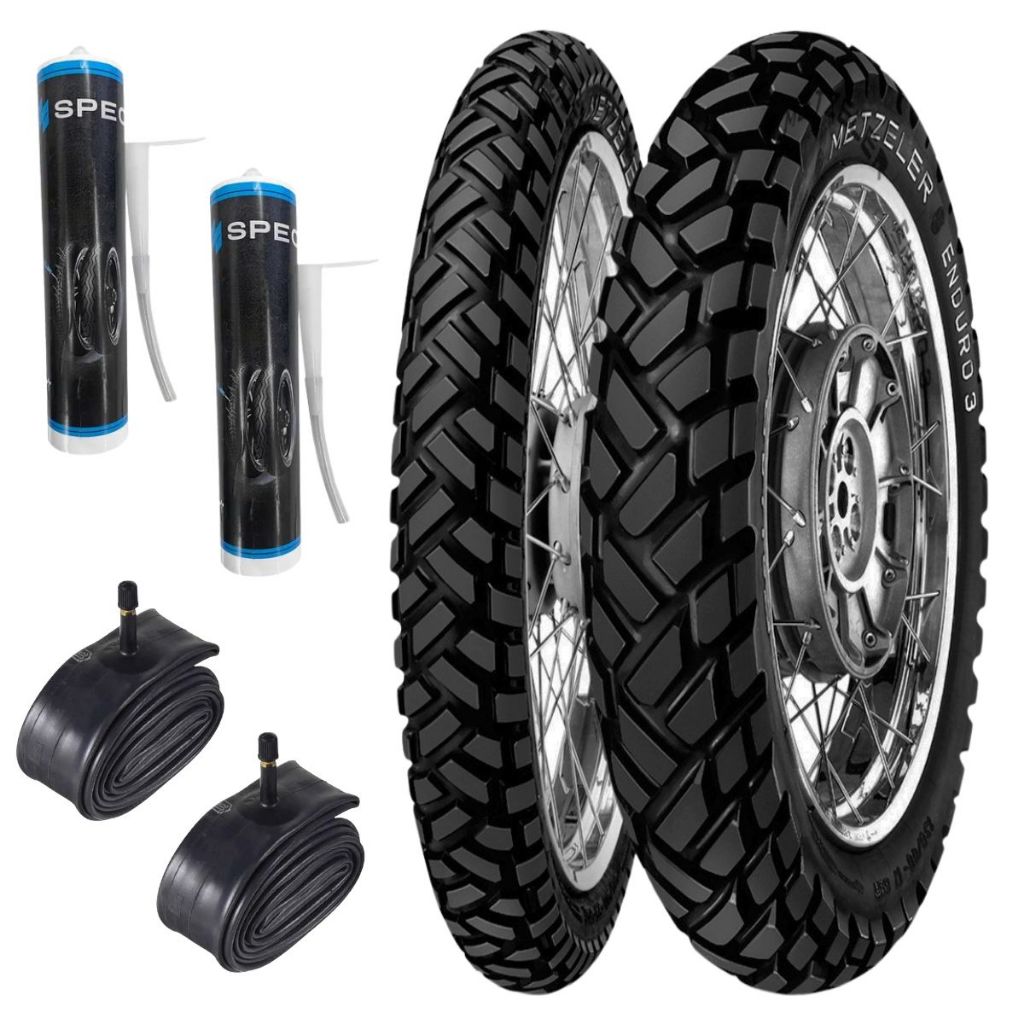 KIT PAR Pneu 90/90-21 + 120/80-18 Enduro 3 Metzeler LANDER 250 TENERÉ XRE300 + Camara + Selante pneu